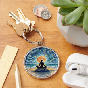 Porte-clés Yoga Méditation Ciel Nocturne Étoilé Lune Plage Oc