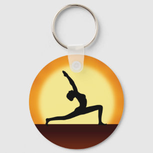 Porte-clés Yoga Silhouette Sunrise Premium Porte - clé rond