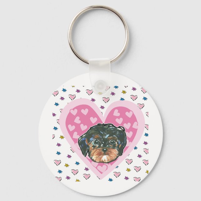 Porte-clés Yorkie Poo de la Saint-Valentin (Recto)
