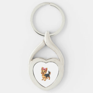 Porte-clés Yorkshire Terrier à noeud coquet maman chienne fil