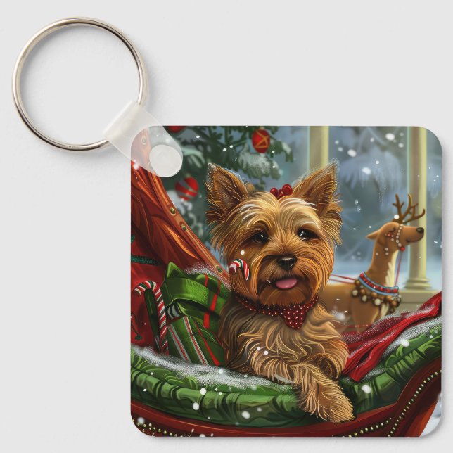 Porte-clés Yorkshire Terrier Chien Noël Festif (Recto)