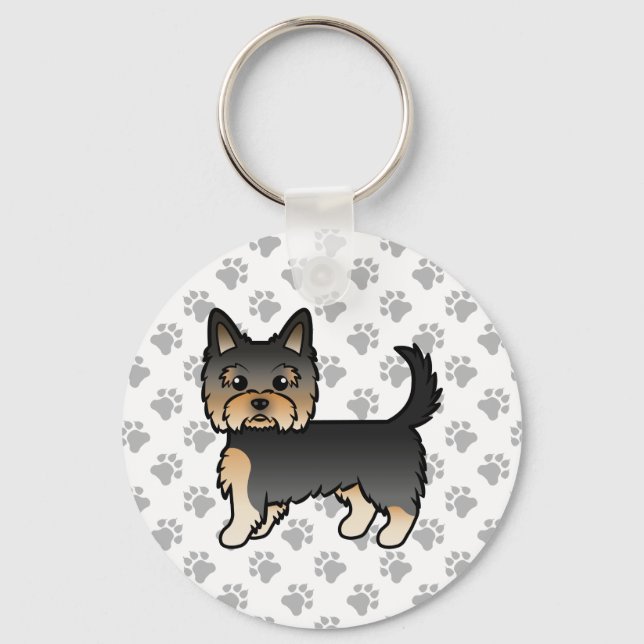 Porte-clés Yorkshire Terrier noir et marron Dessin animé Chie (Recto)
