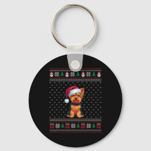 Porte-clés Yorkshire Terrier portant le chapeau de Noël laid 