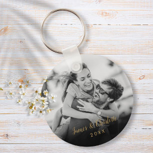 Porte-clés Your Favorite Couple Black and White Photo Gold