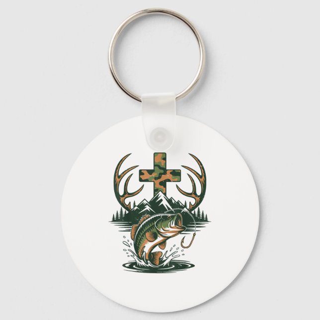 Porte-clés Youth Camo Faith Hunting Fishing Cross Fisherman C (Recto)
