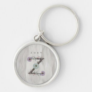 Porte-clés Z Floral Monogramme Moderne Minimaliste