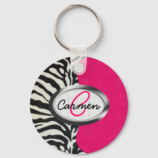 Porte-clés Zebra and Neon Pink with Metallic Monogram (Recto)