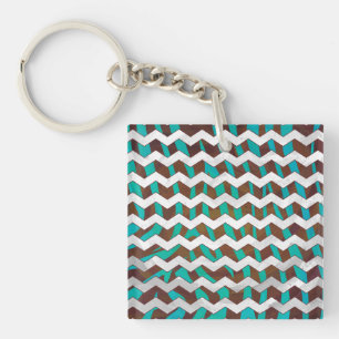 Porte-clés Zebra Chevron Impression Brown et Turquoise