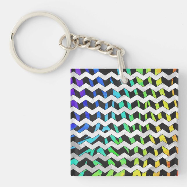 Porte-clés Zebra Chevron noir et arc-en-ciel (Devant)
