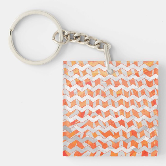 Porte-clés Zebra Chevron orange et blanc (Devant)