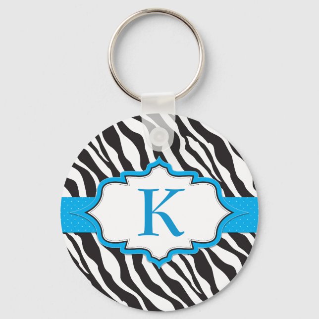 Porte-clés Zebra Monogram Blue Ribbon Porte - clé (Recto)