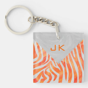 Porte-clés Zebra Monogram orange et blanc