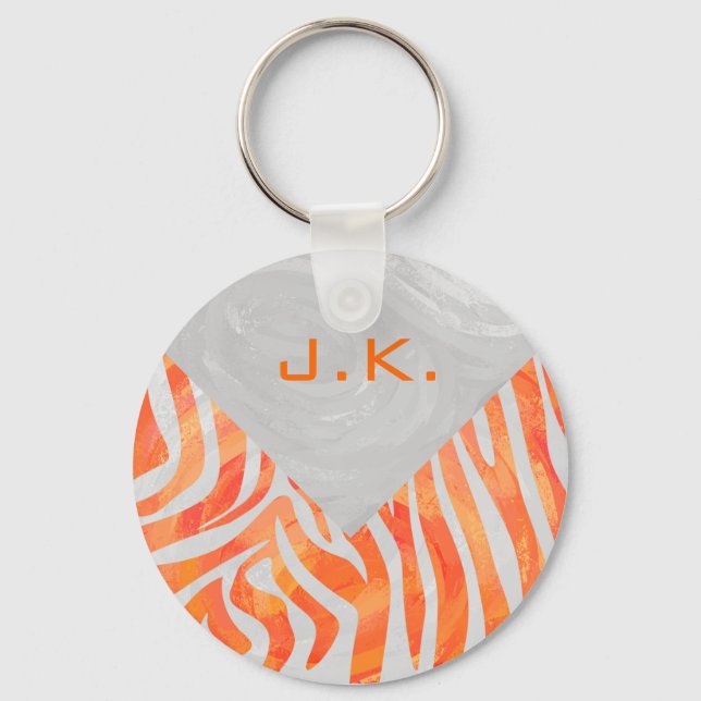Porte-clés Zebra Monogram orange et blanc (Recto)