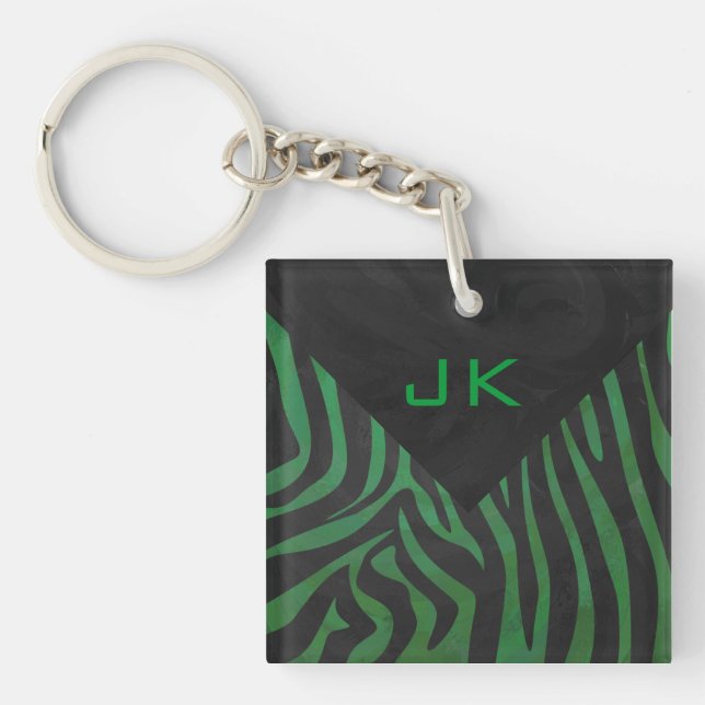 Porte-clés Zebra Monogramme noir et vert (Devant)