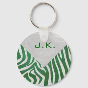 Porte-clés Zebra Monogramme Vert et Blanc Impression