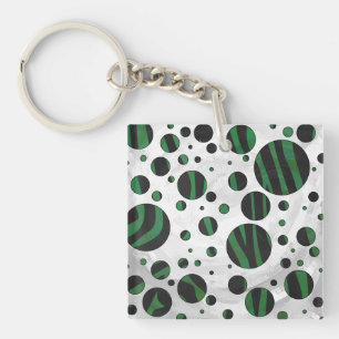 Porte-clés Zebra noir et vert Polka point