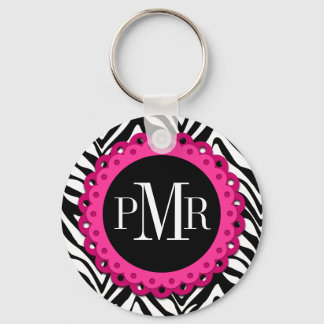 Porte-clés Zebra Print Hot Rose Lace Monogramme Personnalisé