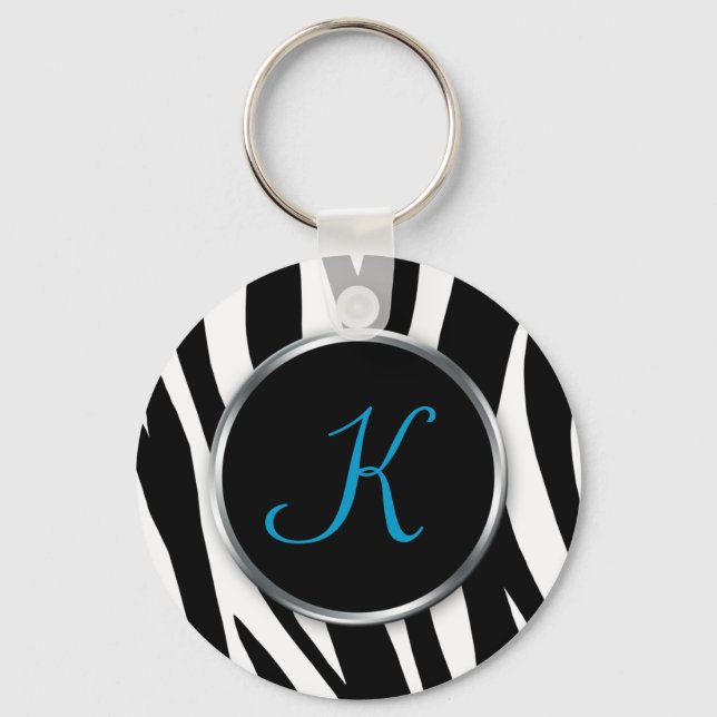 Porte-clés Zebra Print : Monogramme bleu : Porte - clé (Recto)
