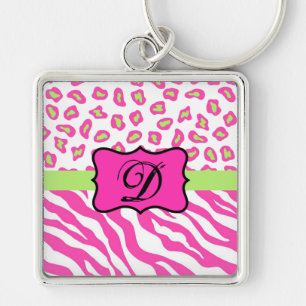 Porte-clés Zèbre blanc rose chaud Léopard Monogramme de peau