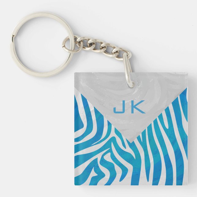 Porte-clés Zèbre bleu et blanc avec Monogramme (Devant)