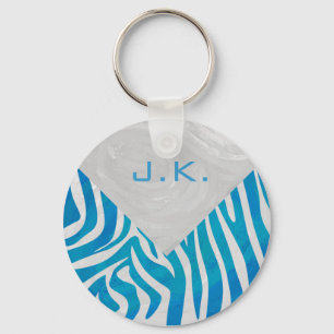 Porte-clés Zèbre bleu et blanc avec Monogramme