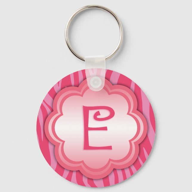 Porte-clés Zèbre rose chaud Imprimer Monogramme E (Recto)
