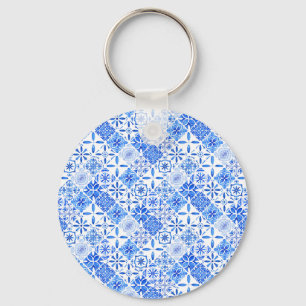 Porte-clés Zellige à motif bleu et blanc   Azulego Lifesty
