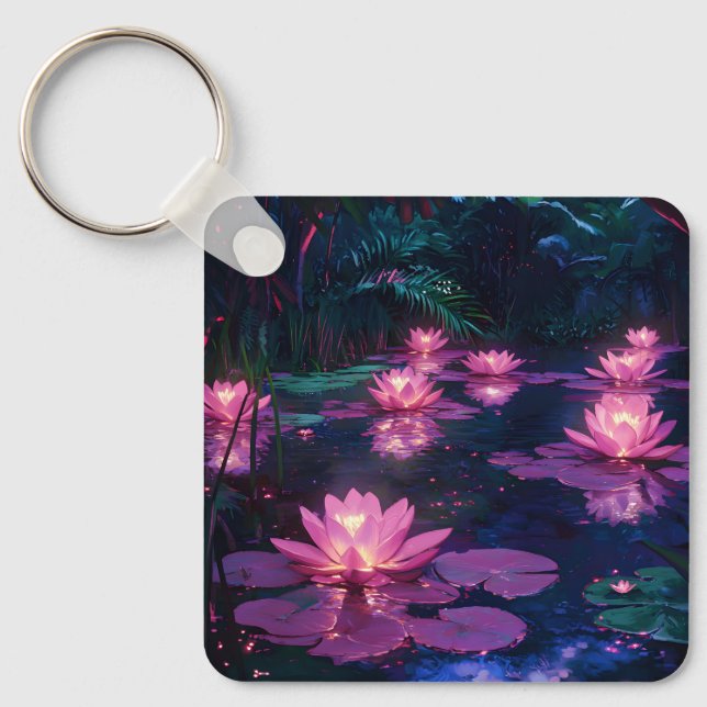 Porte-clés Zen de minuit Nature Étang de lotus rose (Recto)