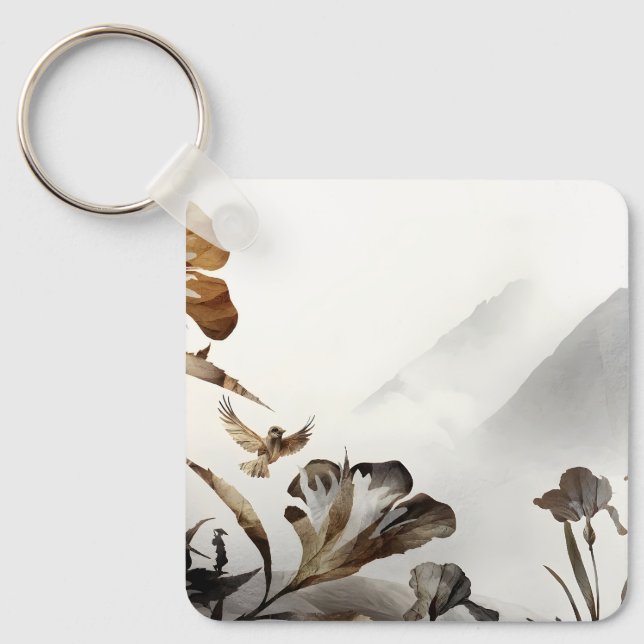 Porte-clés Zen Misty Mountain Birds Minimalist Nature (Recto)