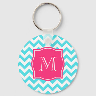 Porte-clés Zigzag Turquoise et rose Monogramme personnalisé