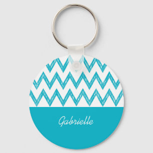 Porte-clés Zigzags à la mode de Chevron de turquoise de