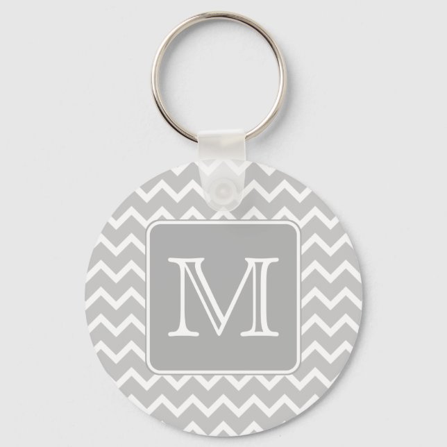 Porte-clés Zigzags gris et blanc avec Monogramme personnalisé (Recto)