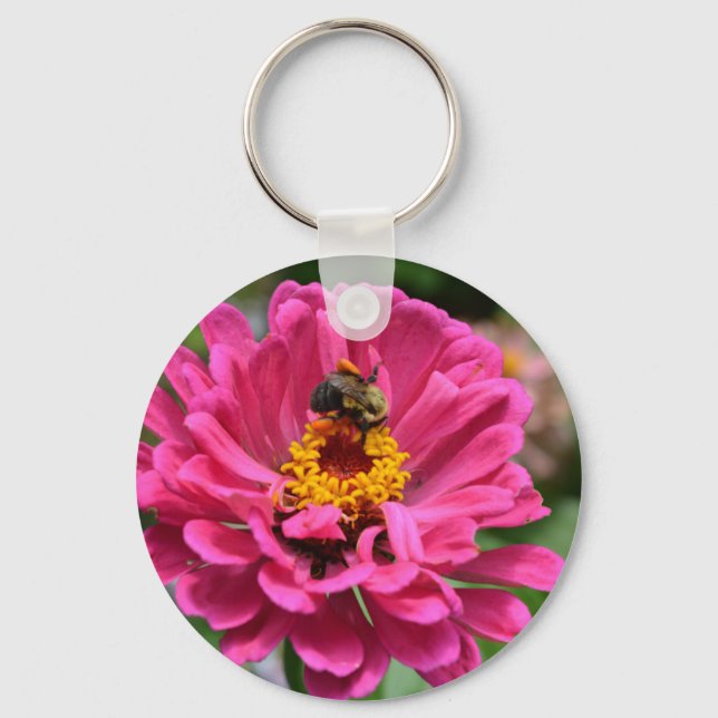 Porte-clés Zinnia rose et Bumble bee (Recto)