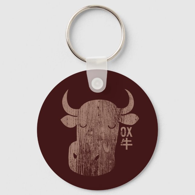 Porte-clés Zodiac chinois Ox dans Kanji Porte - clé Vintage (Recto)