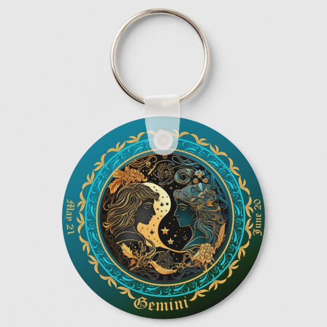 Porte-clés Zodiac Gemini NOM DE LA Personnaliser, DATE (Recto)