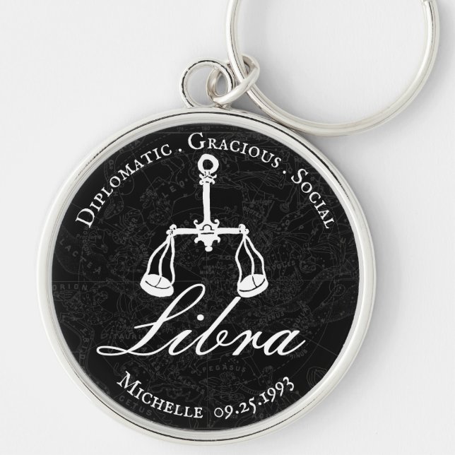 Porte-clés Zodiac Libra Astrologie Personnalité Black Custom (Devant)