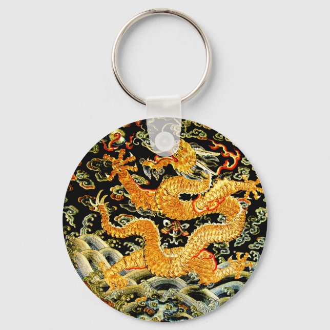 Porte-clés Zodiaque chinois antique brodé dragon doré (Recto)