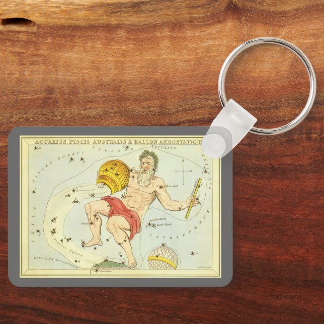 Porte-clés Zodiaque Vintage, Astrologie Constellation Verseau (Recto)