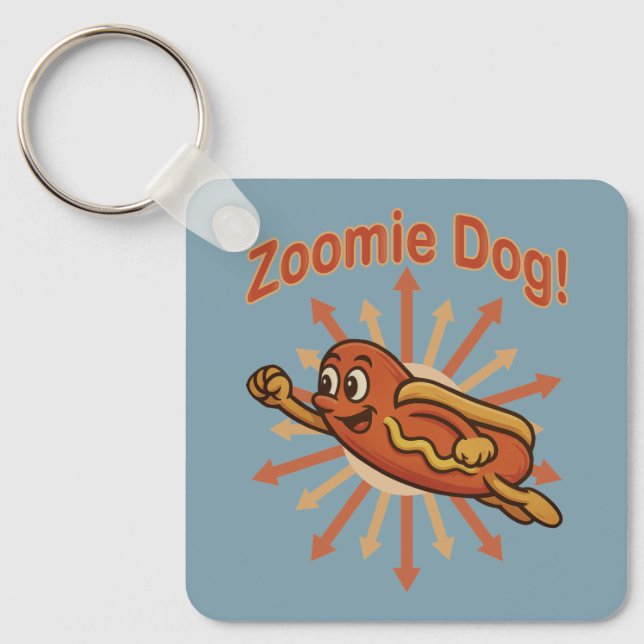 Porte-clés Zoomie Chien volant Hot Dog Cartoon - Fun Retro (Recto)