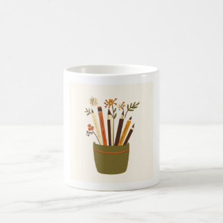 Porte-crayons floral à motif de tasse esthétique