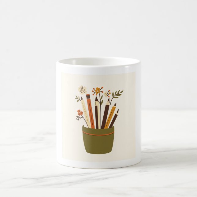 Porte-crayons floral à motif de tasse esthétique (Centre)