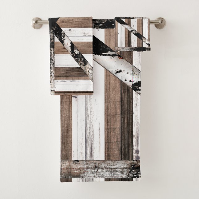 Porte de grange rustique multi-bois blanc et marro (En situation)