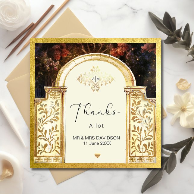 Porte de jardin enchantée Carte de remerciements p (Enchanted Garden Gate Flat Thank You Card #zazzlemade #weddingthankyoucard #luxurystyle #arch)