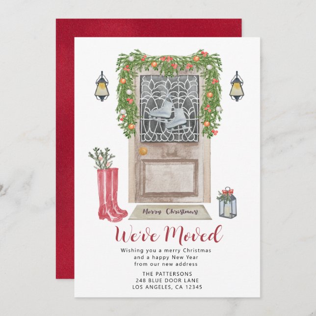 Porte de Noël Aquarelle Moteur Faire-part (Devant / Derrière)