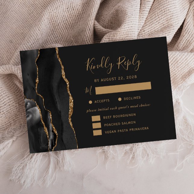 Porte d'or noir Options de repas Mariage noir RSVP (Créateur téléchargé)