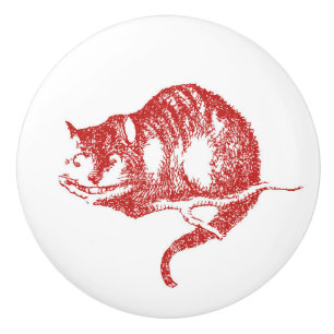 Porte En Céramique Alice dans le bouton rouge de chat de Cheshire du