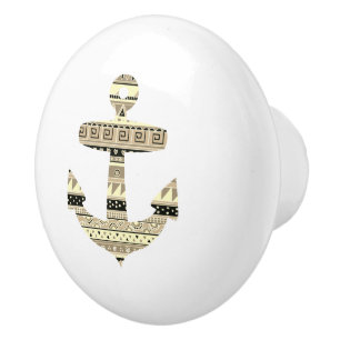 Porte En Céramique Ancre Beige Tribal Stripes Bouton de tiroir nautiq