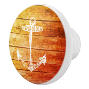 Porte En Céramique Ancre Faux Wood Orange Bouton de tiroir nautique