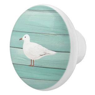 Porte En Céramique Aqua Blue Sea Gull Faux Wood Seagull Bouton de tir
