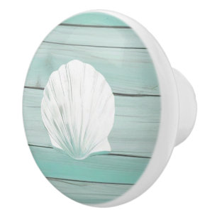 Porte En Céramique Aqua Blue Seashell Faux Wood Shell Bouton de tiroi